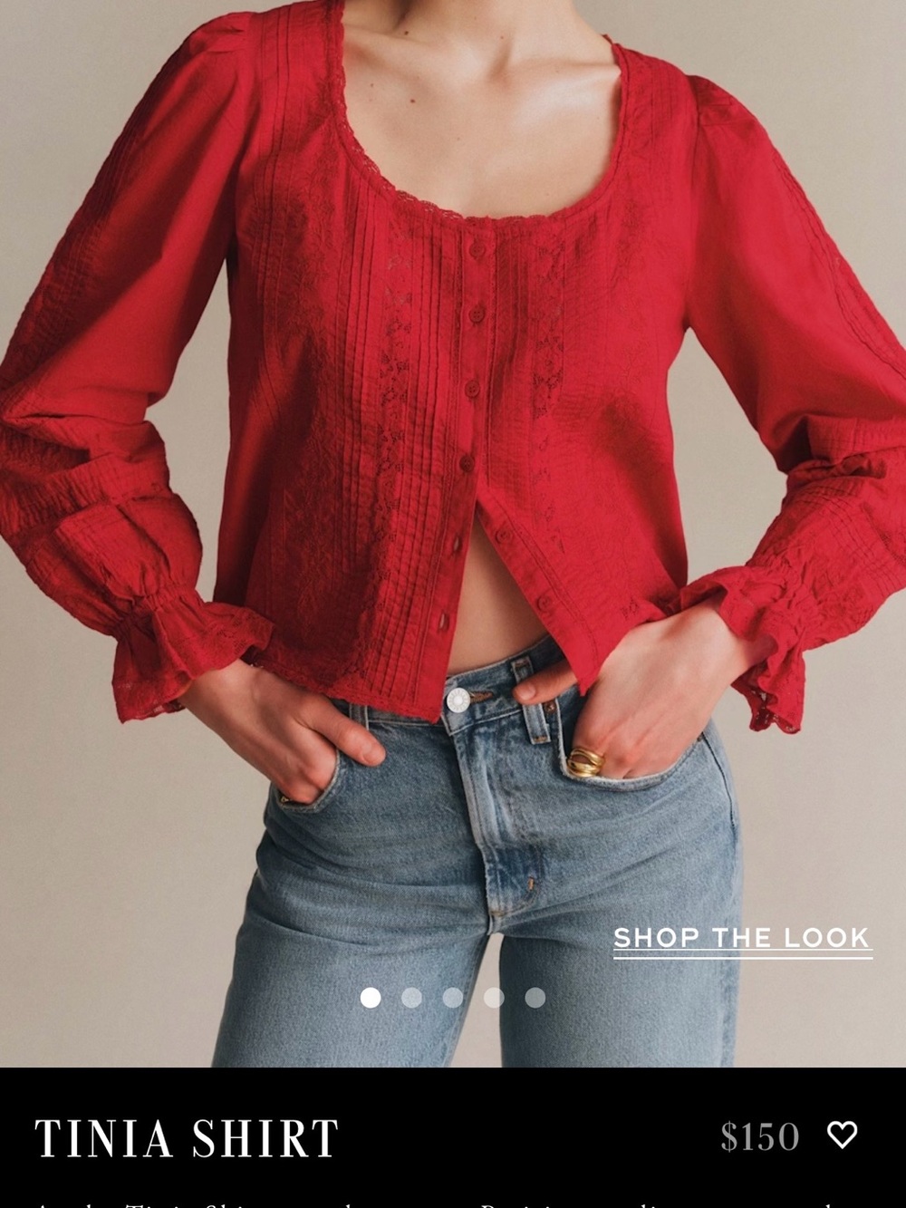 Tinia Red Button-Front Peasant Blouse